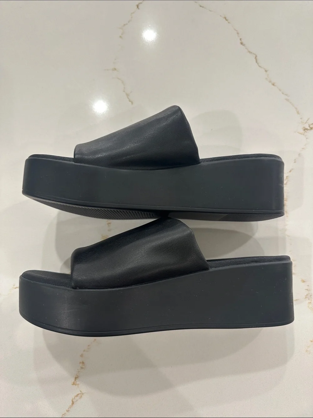 Black Platform Slide Sandals - Unbranded